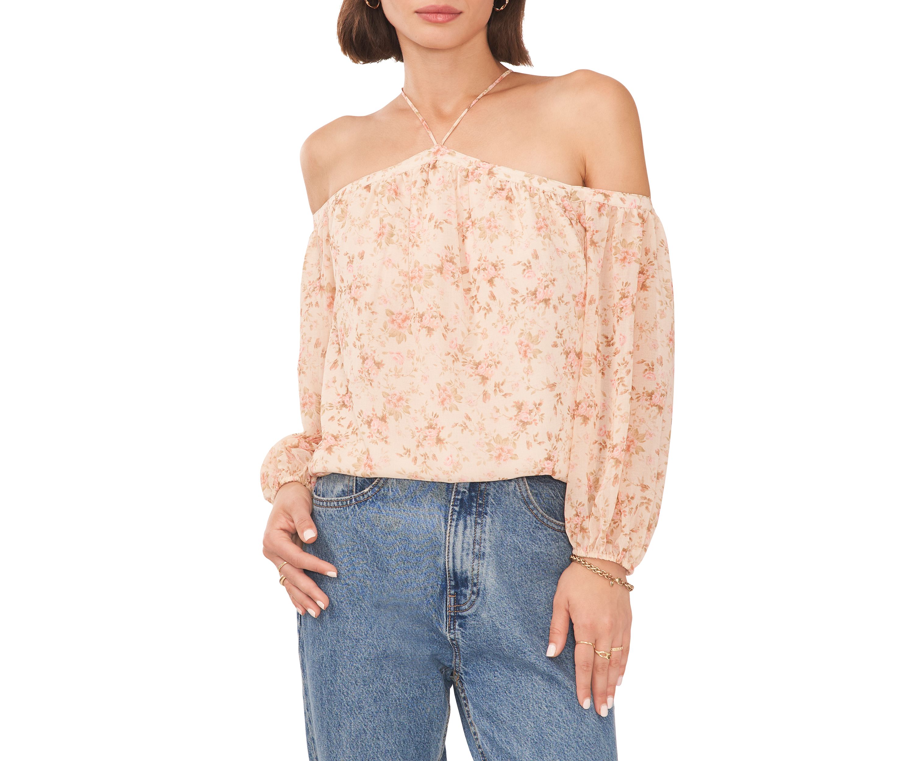 Womens Off the Shoulder Floral Blouse