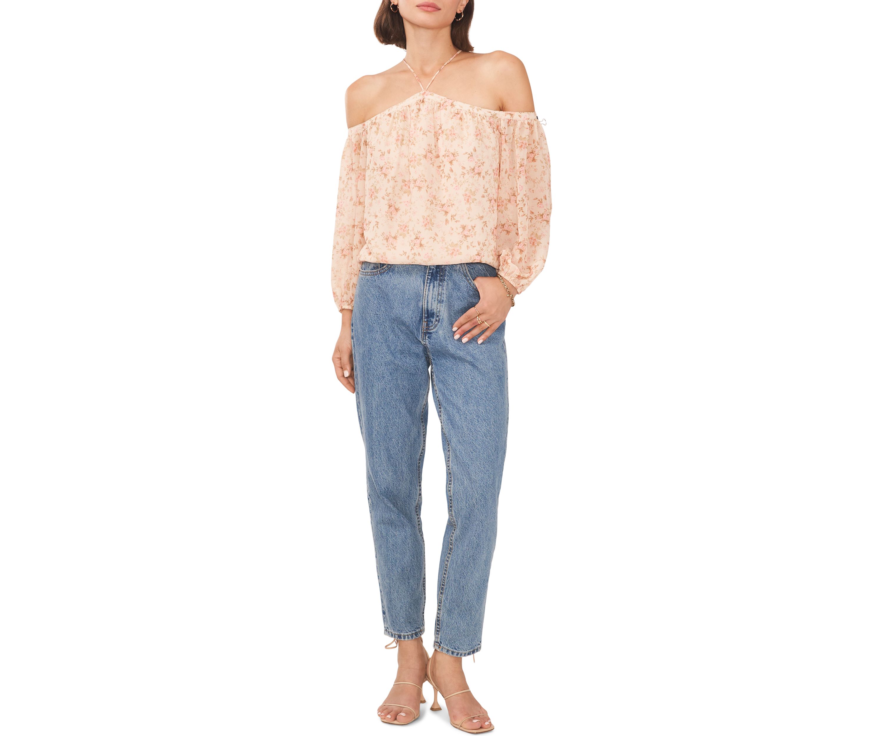 Womens Off the Shoulder Floral Blouse