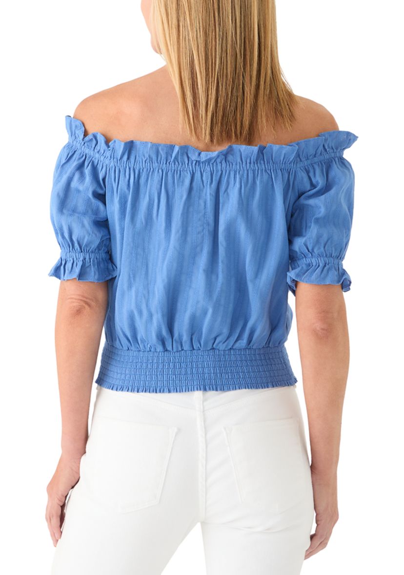Womens Off the Shoulder Top with Smocked Waistband
