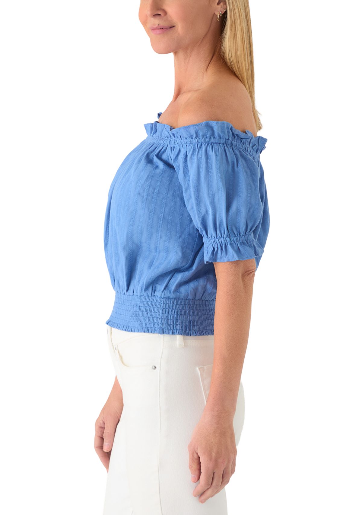 Womens Off the Shoulder Top with Smocked Waistband