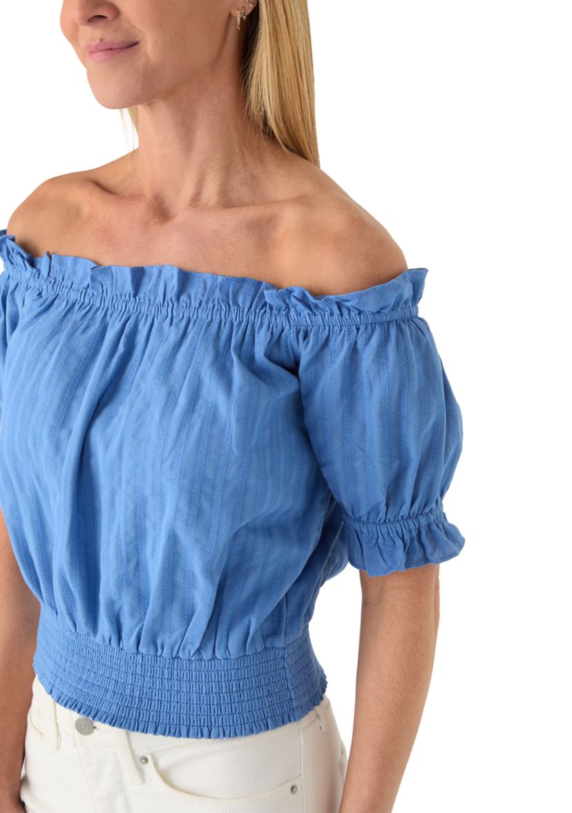Womens Off the Shoulder Top with Smocked Waistband