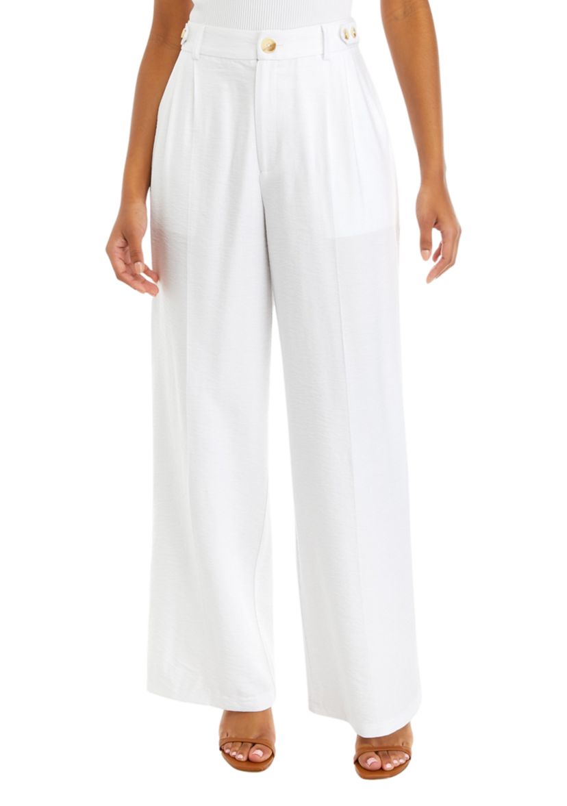 Button Detail Wide Leg Pants
