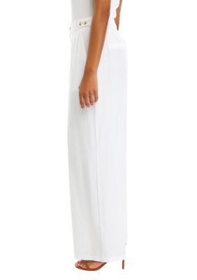 Button Detail Wide Leg Pants