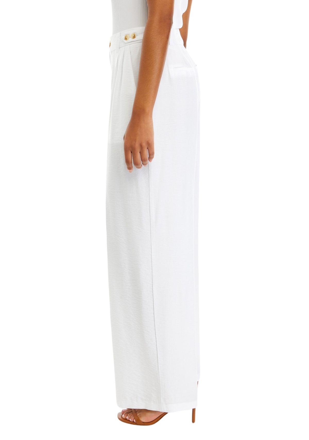 Button Detail Wide Leg Pants