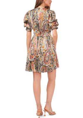 Women's Puff Sleeve Printed Mini Dress