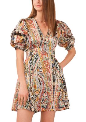 Women's Puff Sleeve Printed Mini Dress