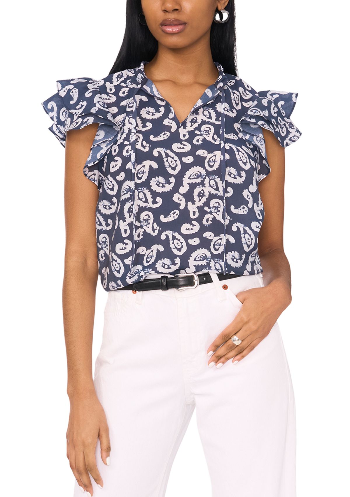 Womens Flutter Sleeve Printed Top 