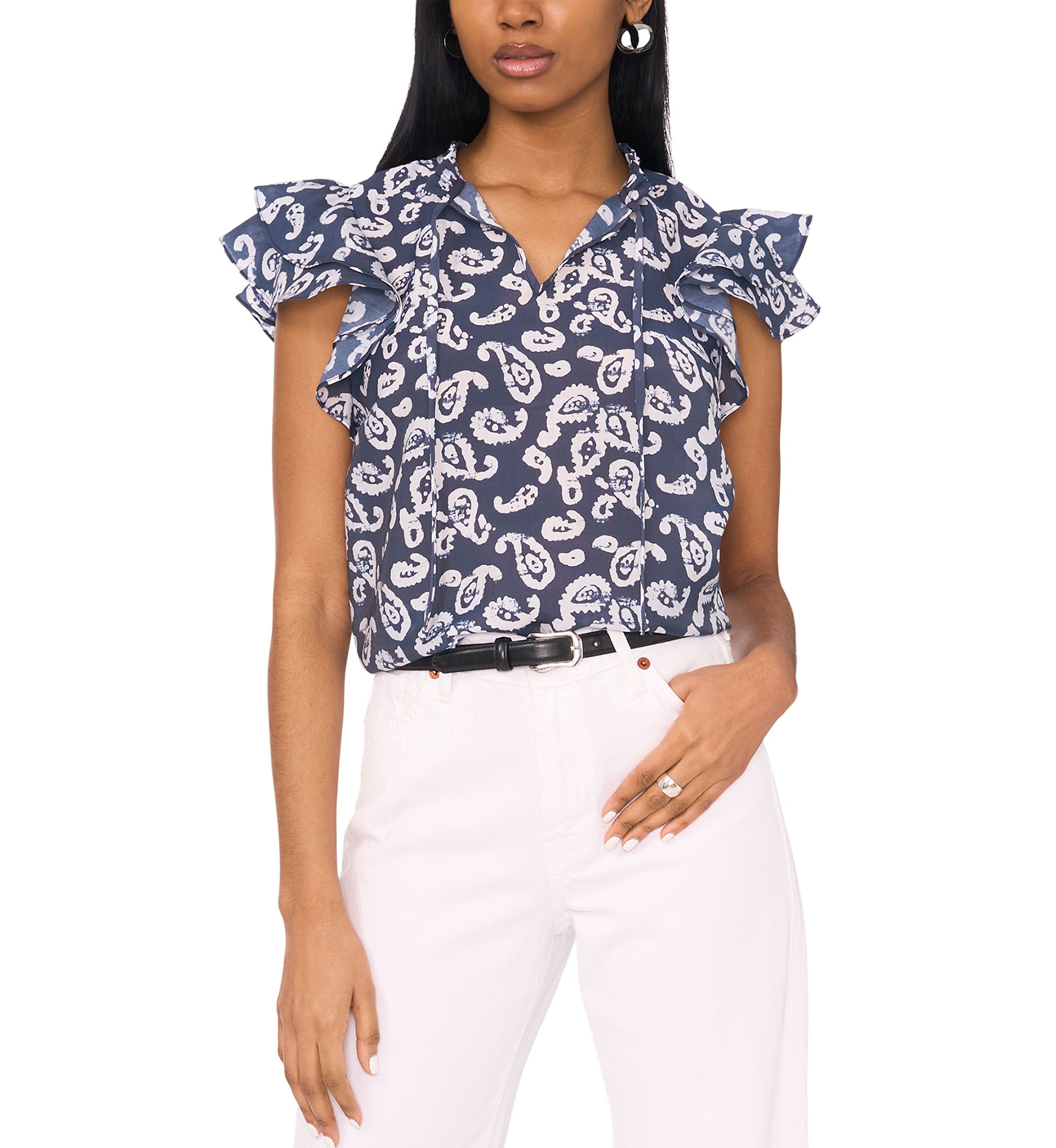 Womens Flutter Sleeve Printed Top 