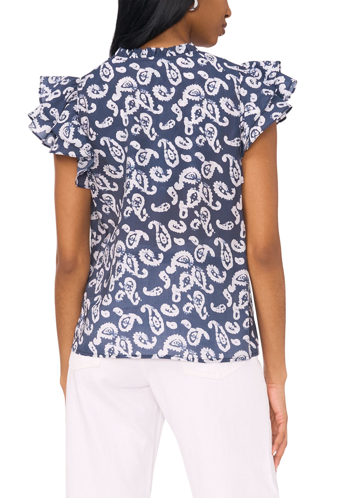 Womens Flutter Sleeve Printed Top 
