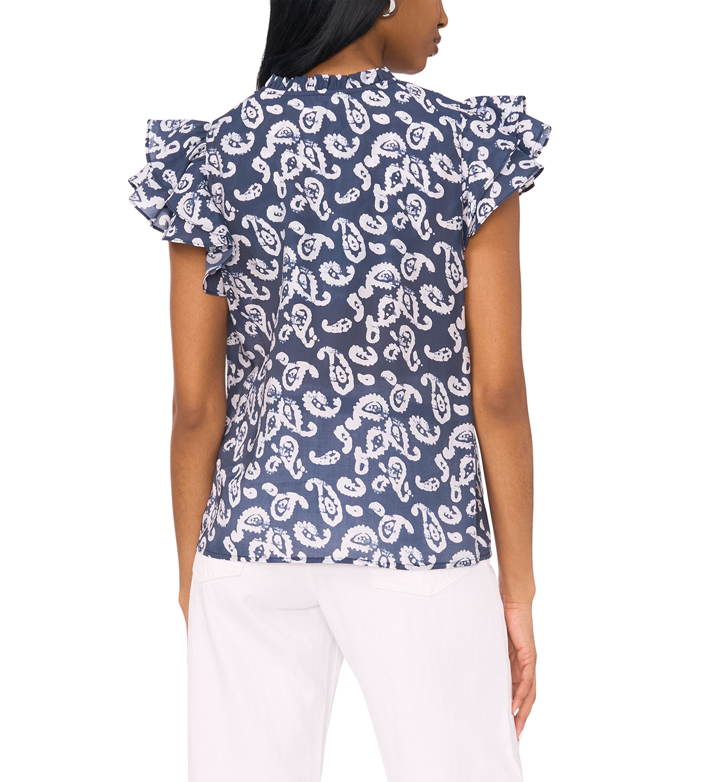 Womens Flutter Sleeve Printed Top 