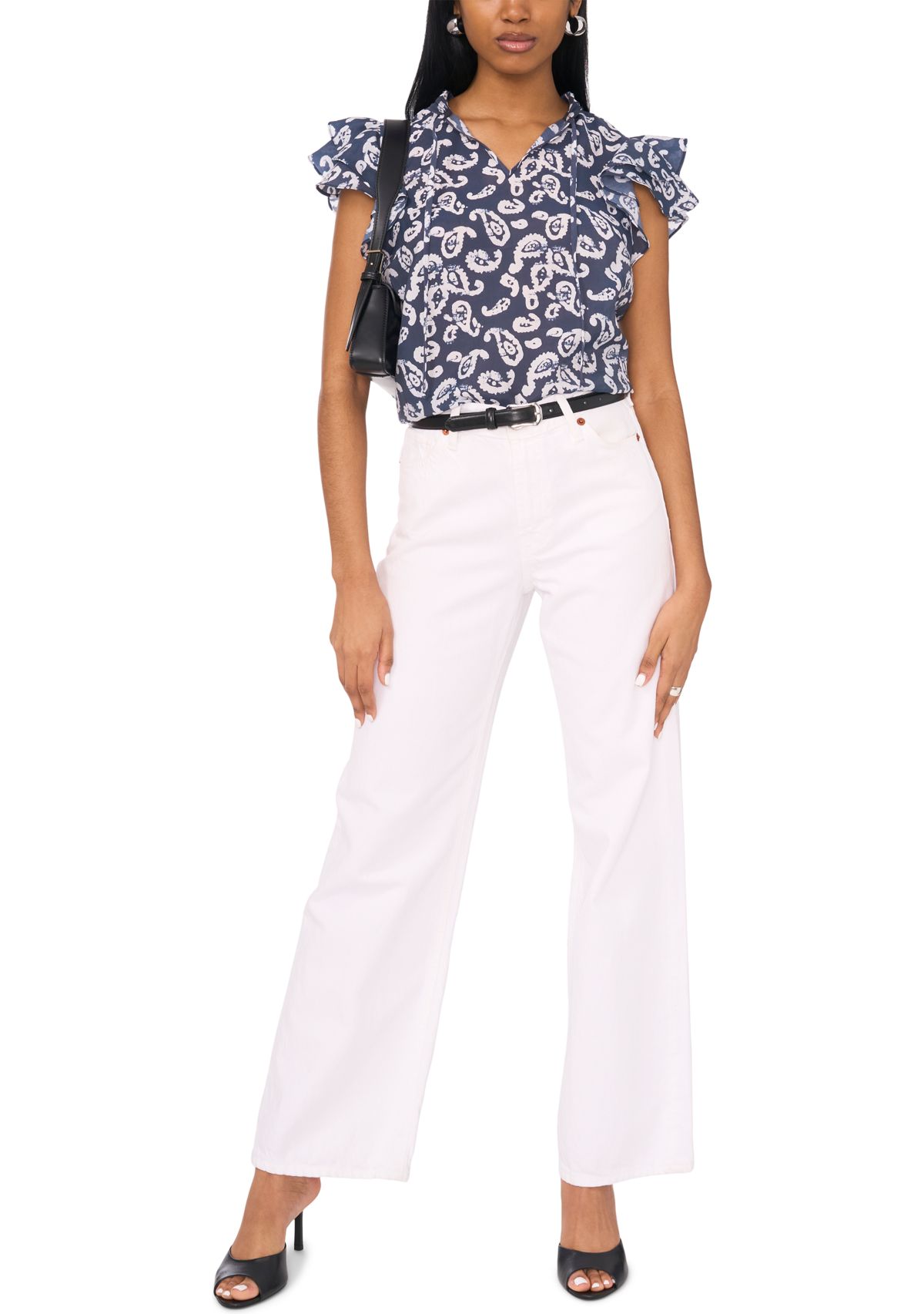 Womens Flutter Sleeve Printed Top 