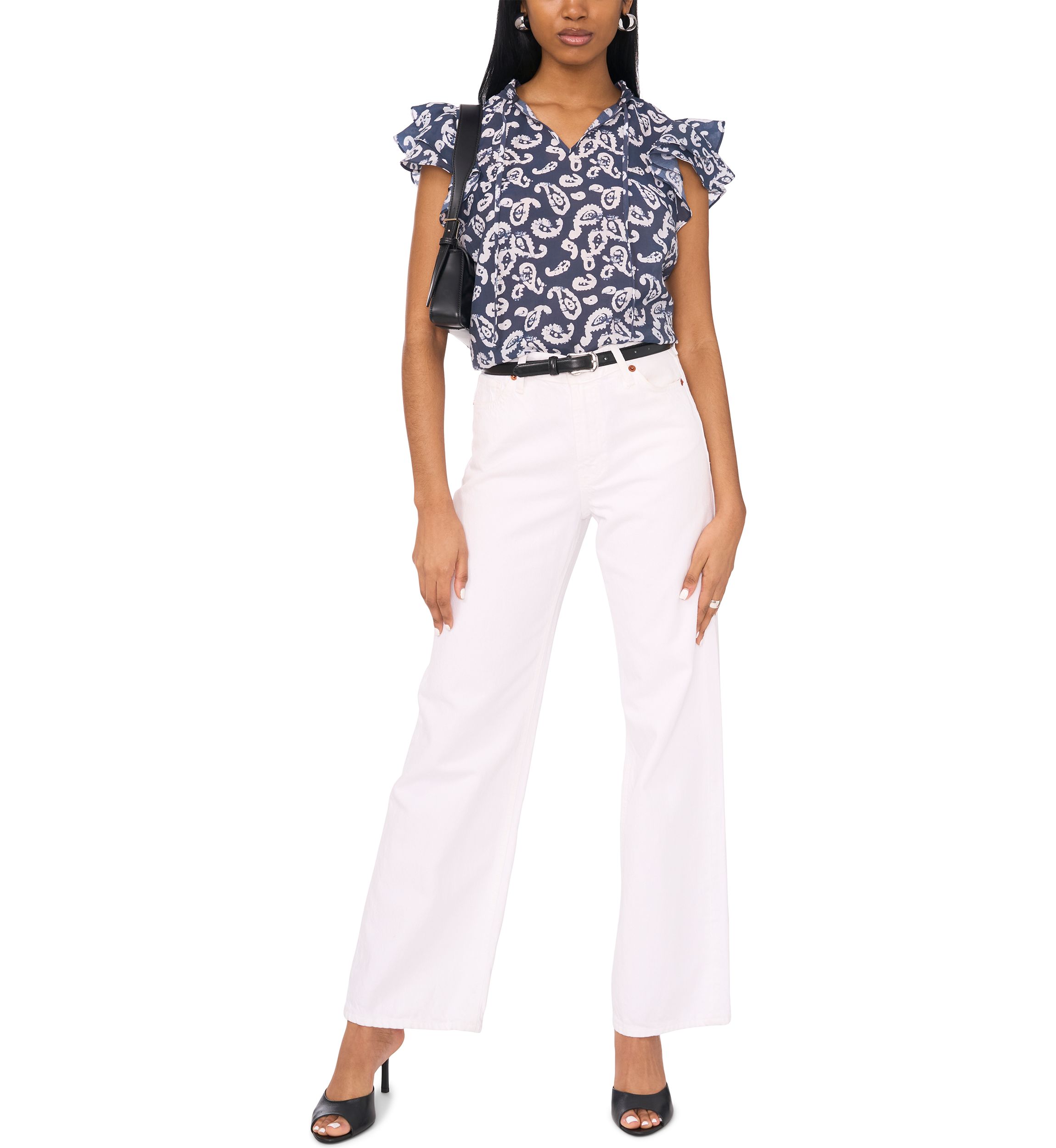Womens Flutter Sleeve Printed Top 