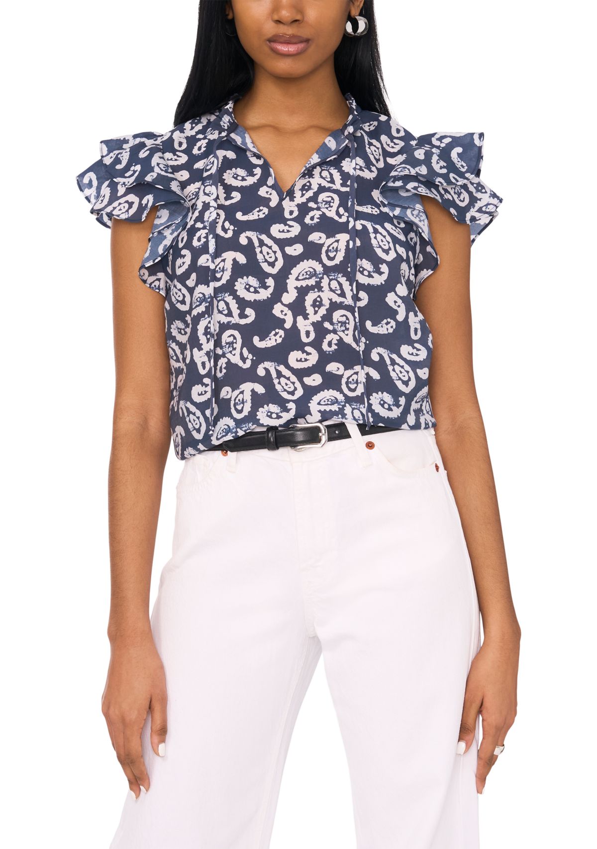 Womens Flutter Sleeve Printed Top 