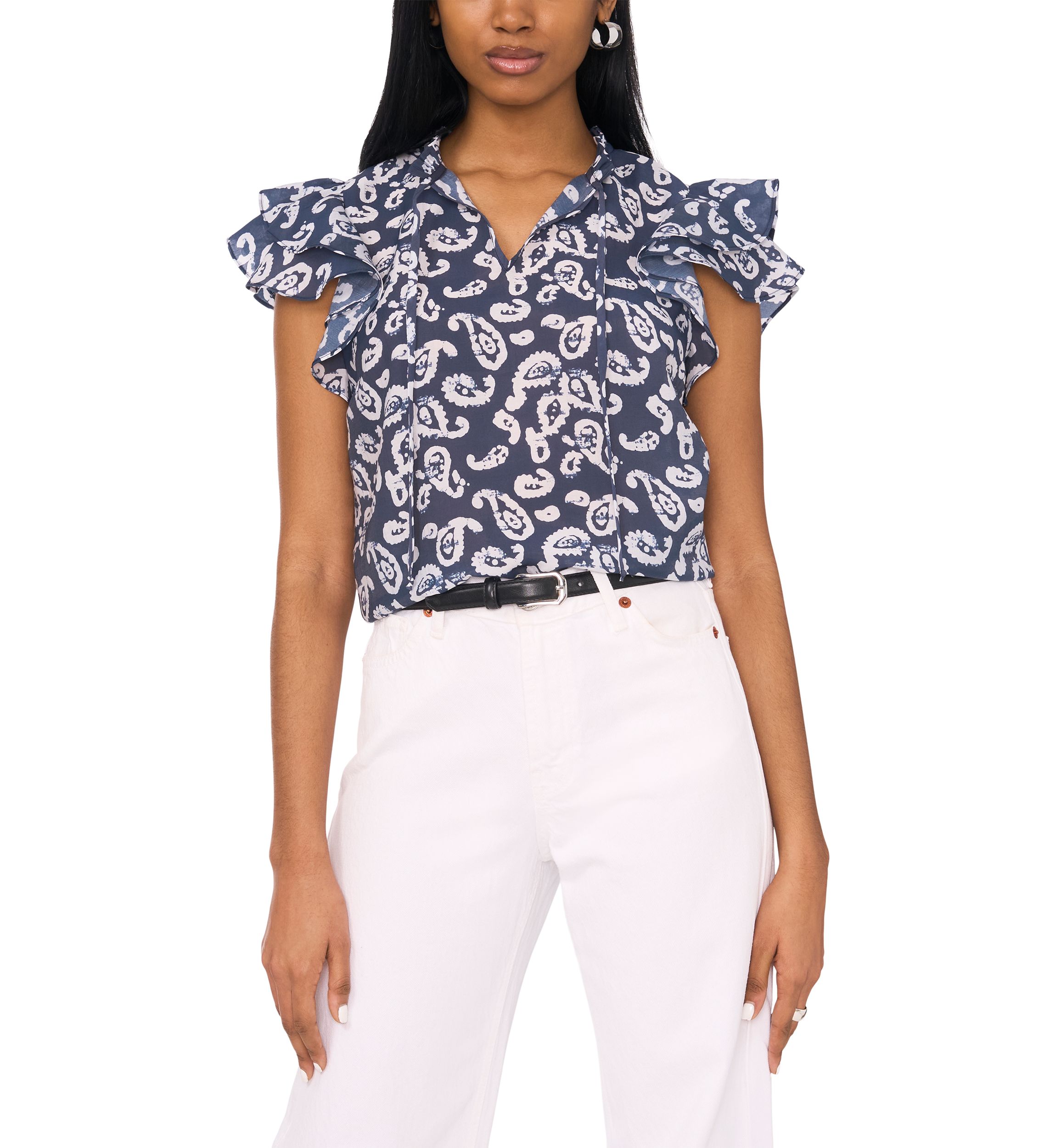Womens Flutter Sleeve Printed Top 