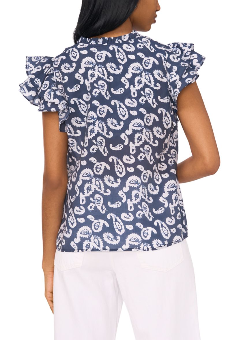 Womens Flutter Sleeve Printed Top 