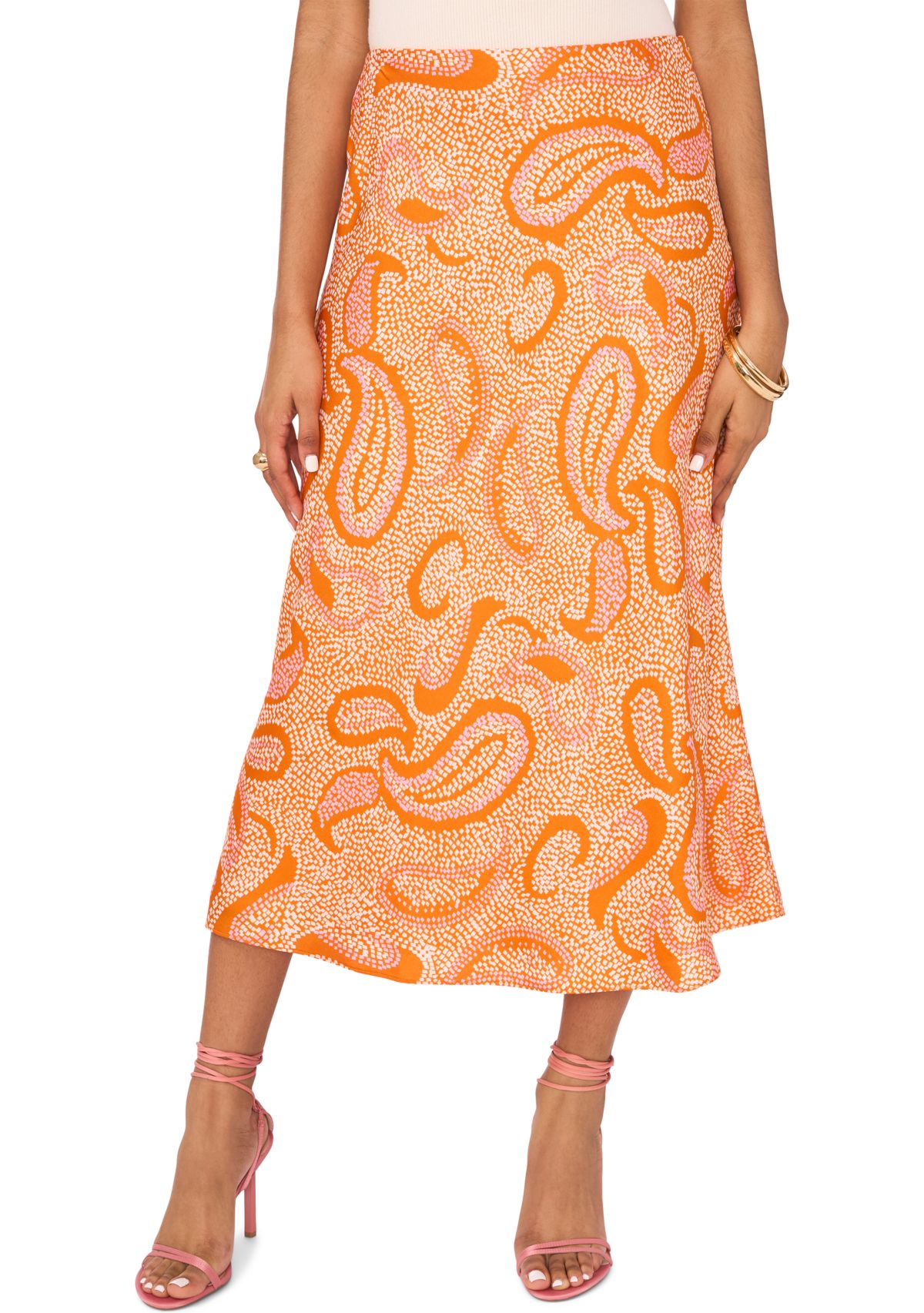 Womens Printed Midi Skirt 