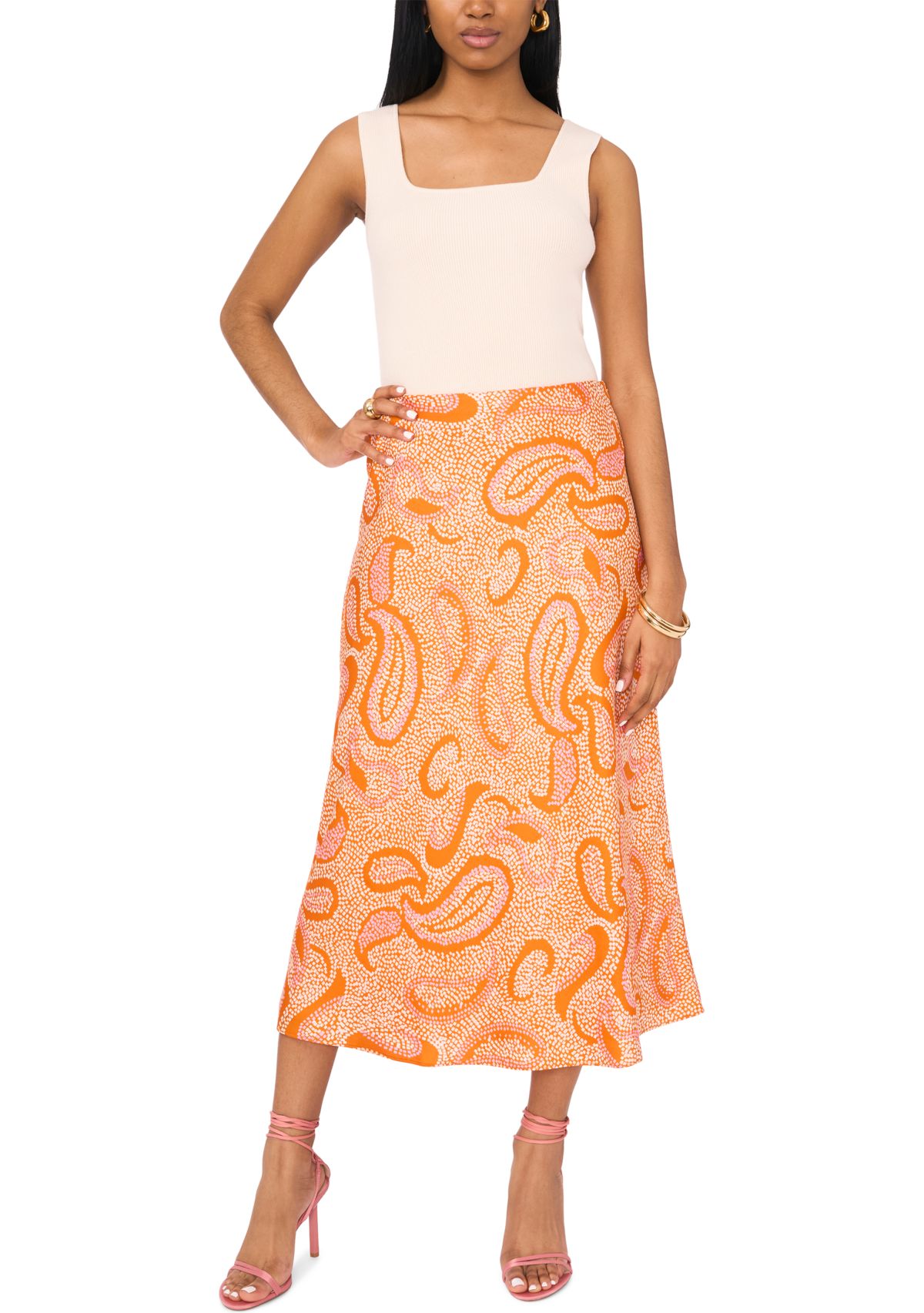Womens Printed Midi Skirt 