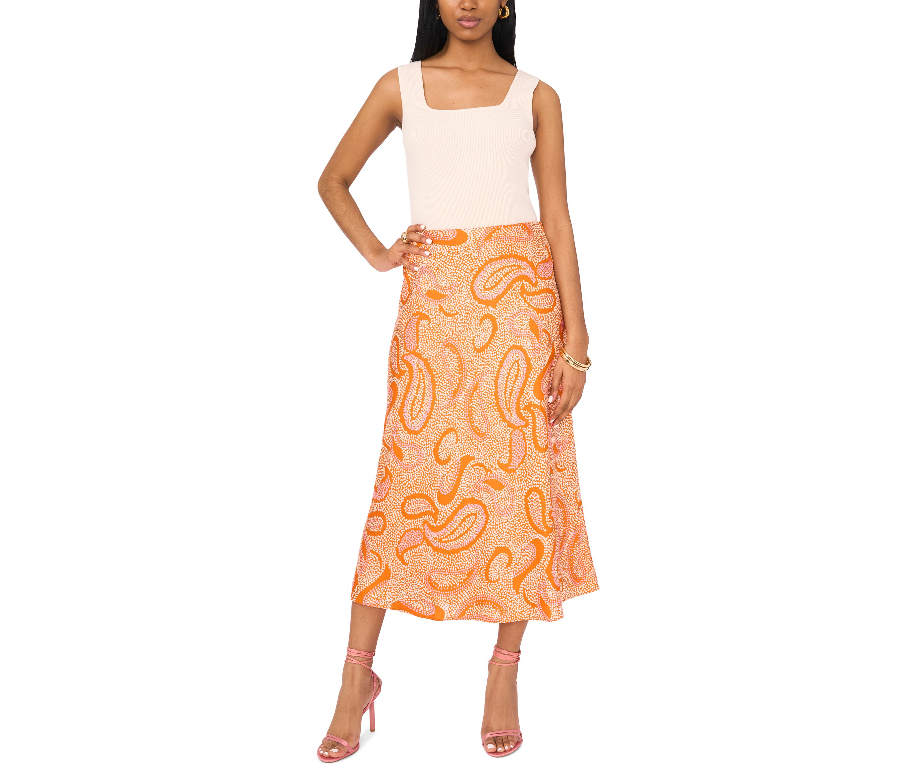 Womens Printed Midi Skirt 
