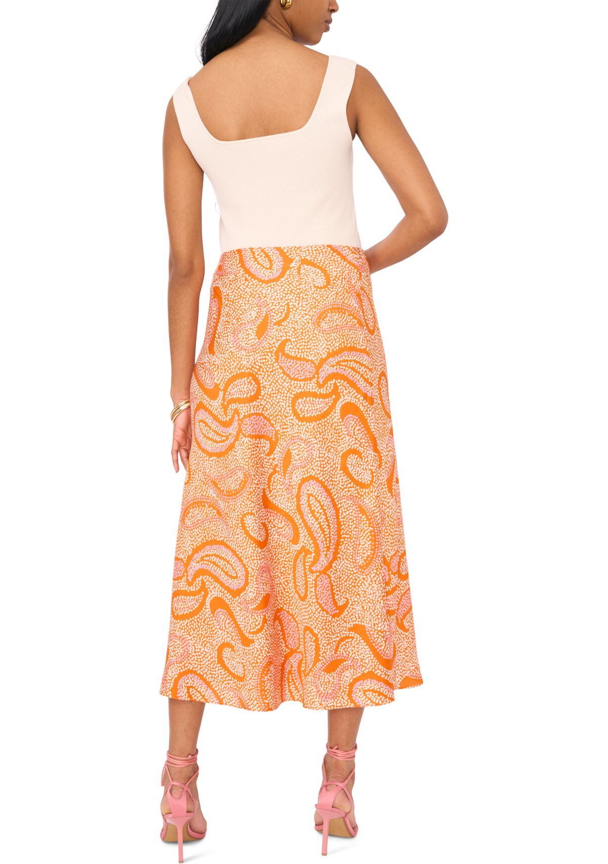Womens Printed Midi Skirt 