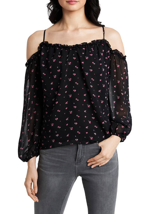 Womens Cold Shoulder Printed Blouse