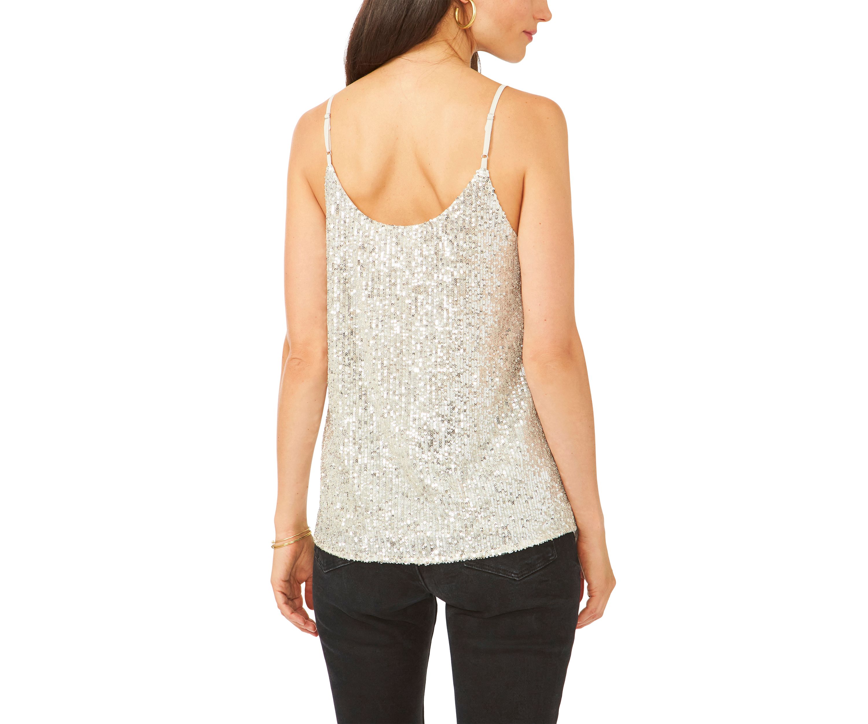 Womens Sequin Sheer Inset Camisole 