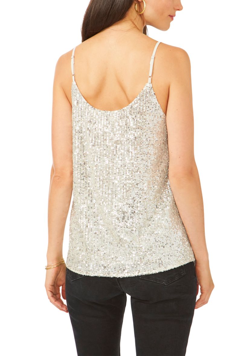 Womens Sequin Sheer Inset Camisole 