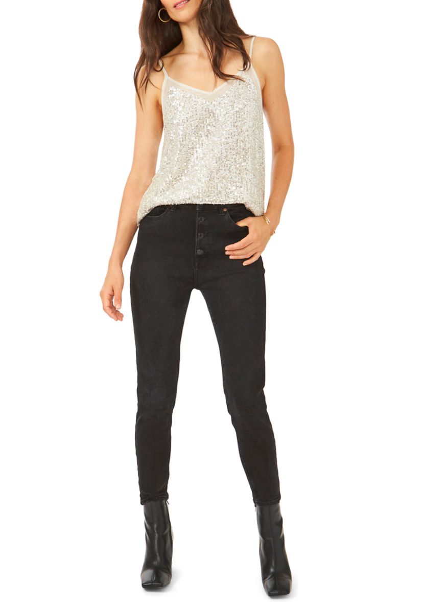 Womens Sequin Sheer Inset Camisole 