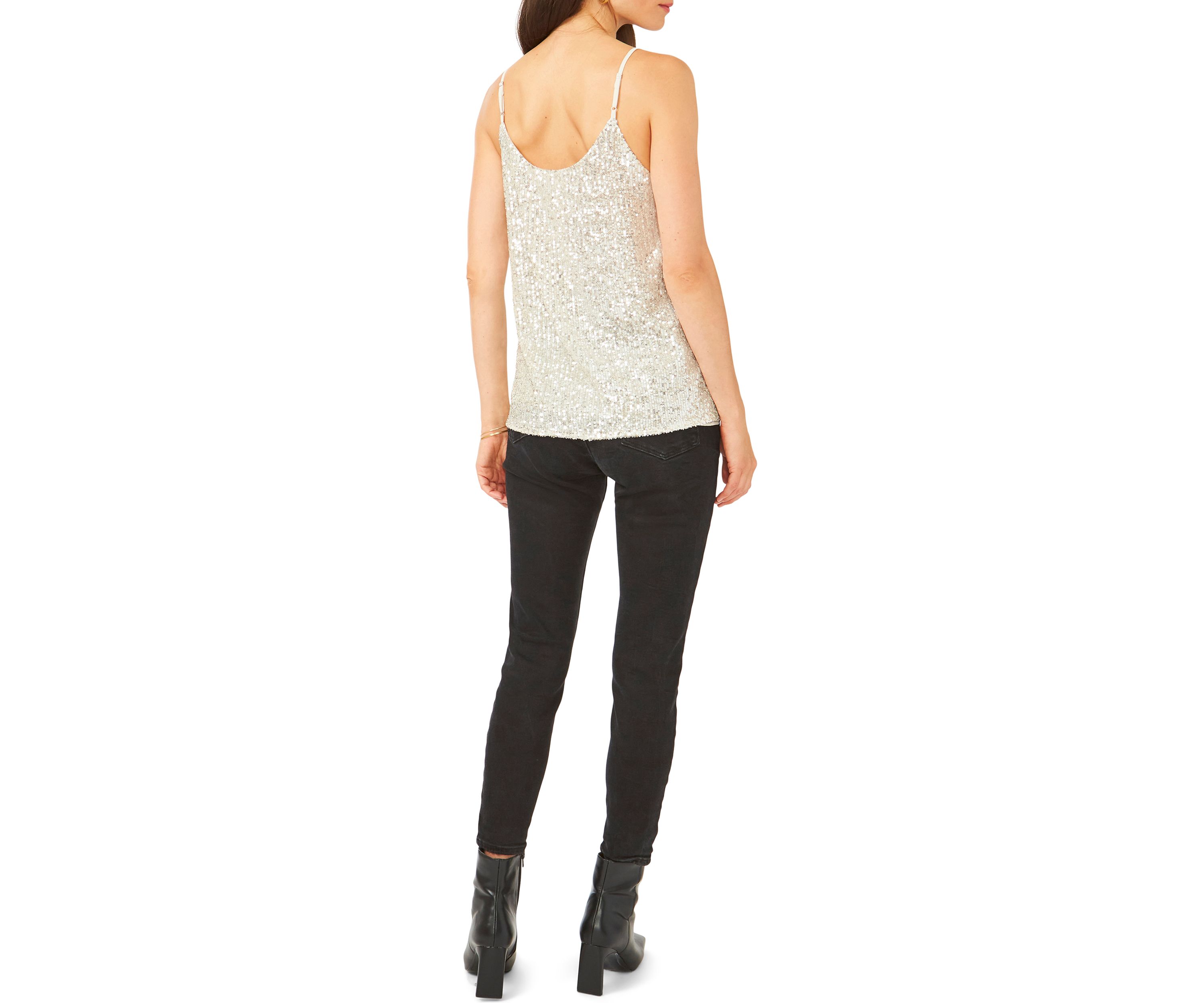 Womens Sequin Sheer Inset Camisole 