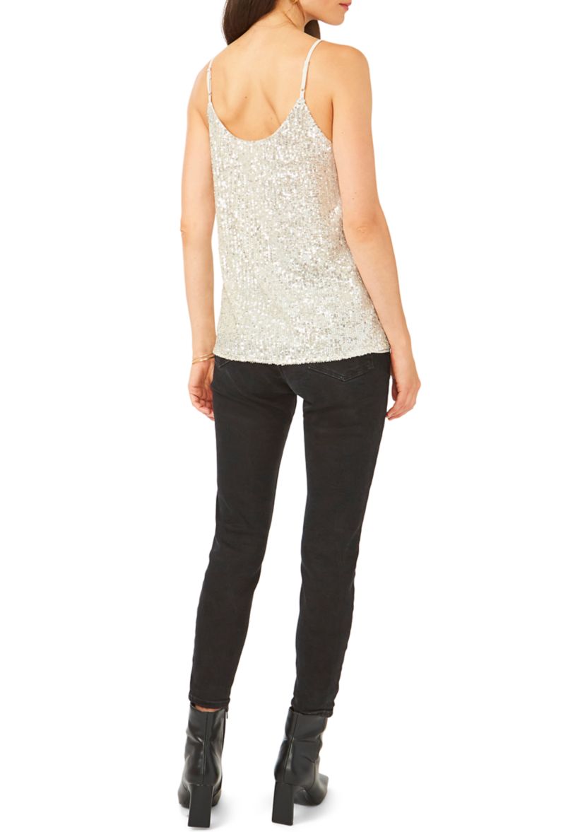 Womens Sequin Sheer Inset Camisole 