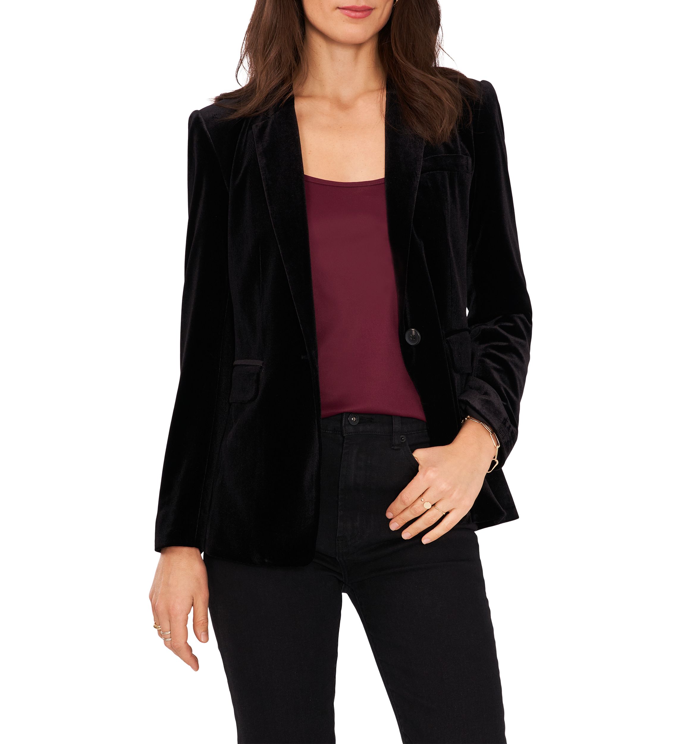 Womens Classic Velvet One-Button Blazer