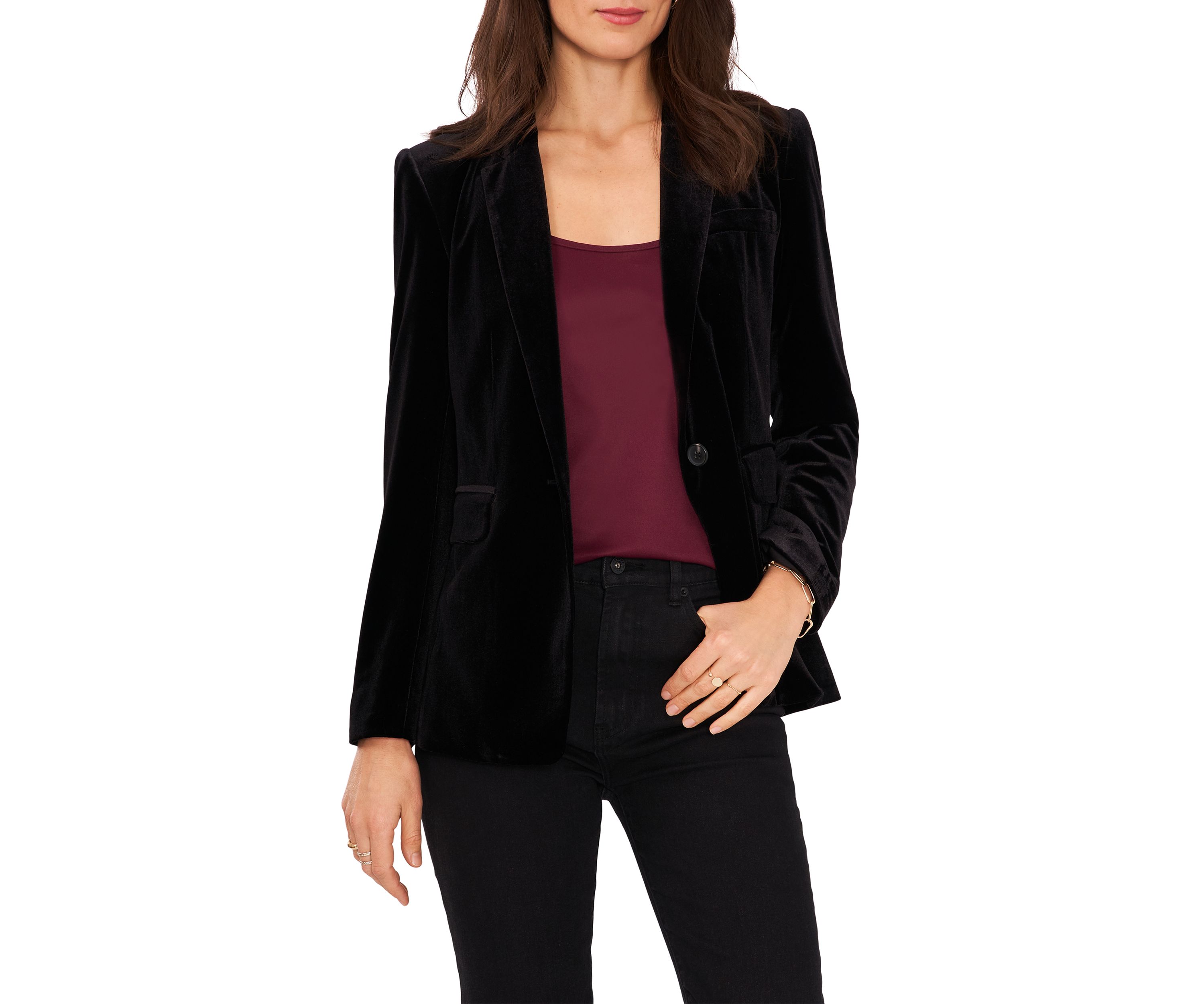 Womens Classic Velvet One-Button Blazer