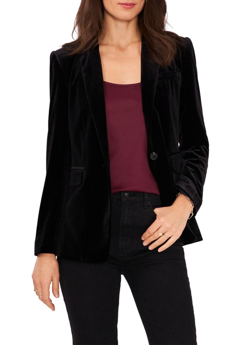 Womens Classic Velvet One-Button Blazer