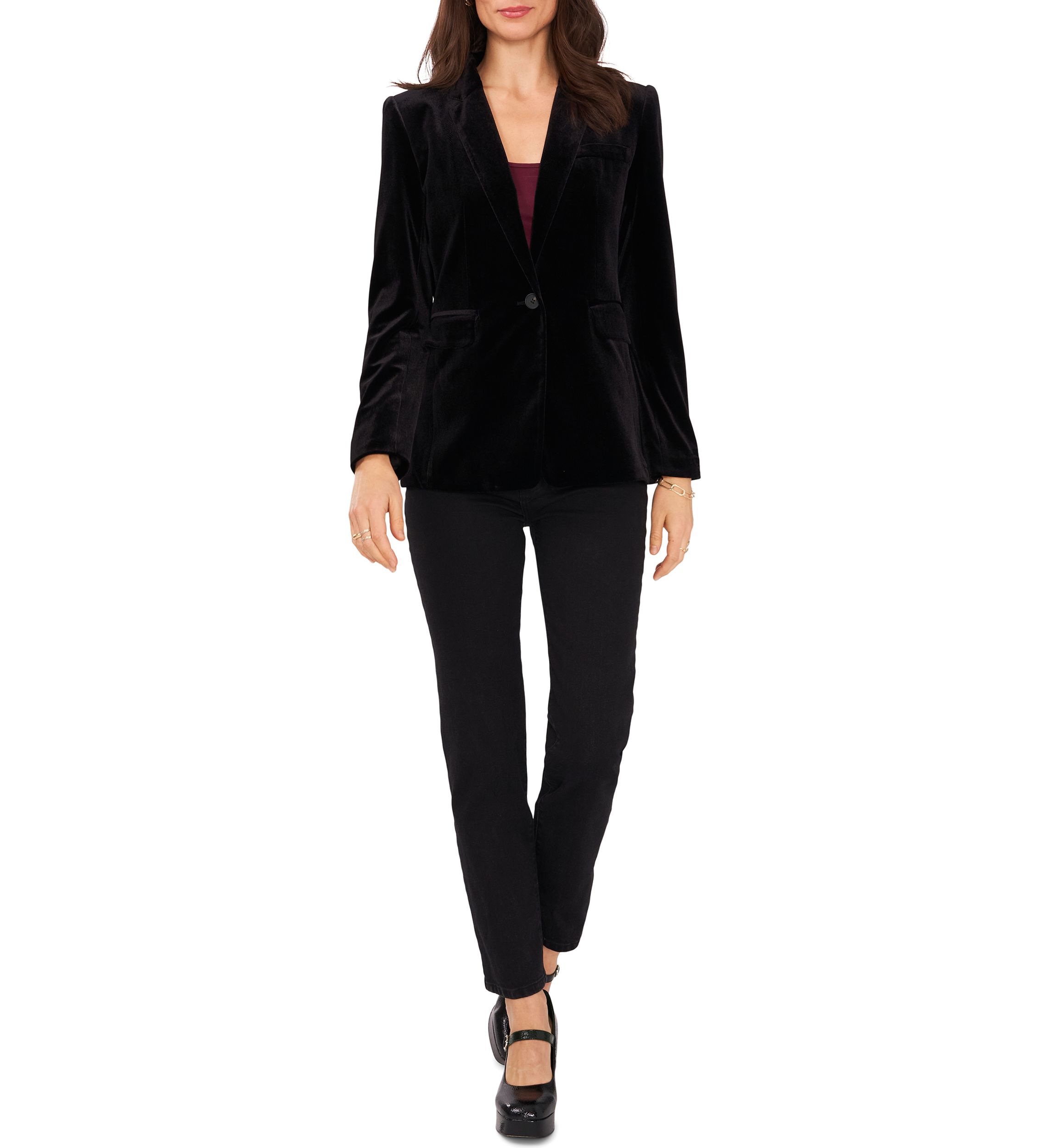 Womens Classic Velvet One-Button Blazer