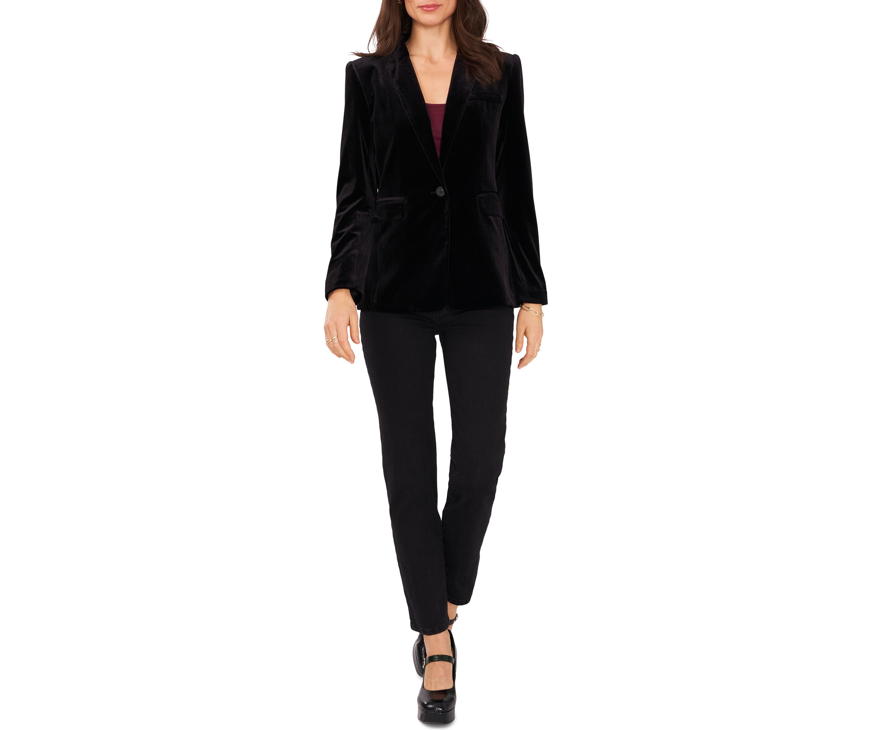 Womens Classic Velvet One-Button Blazer