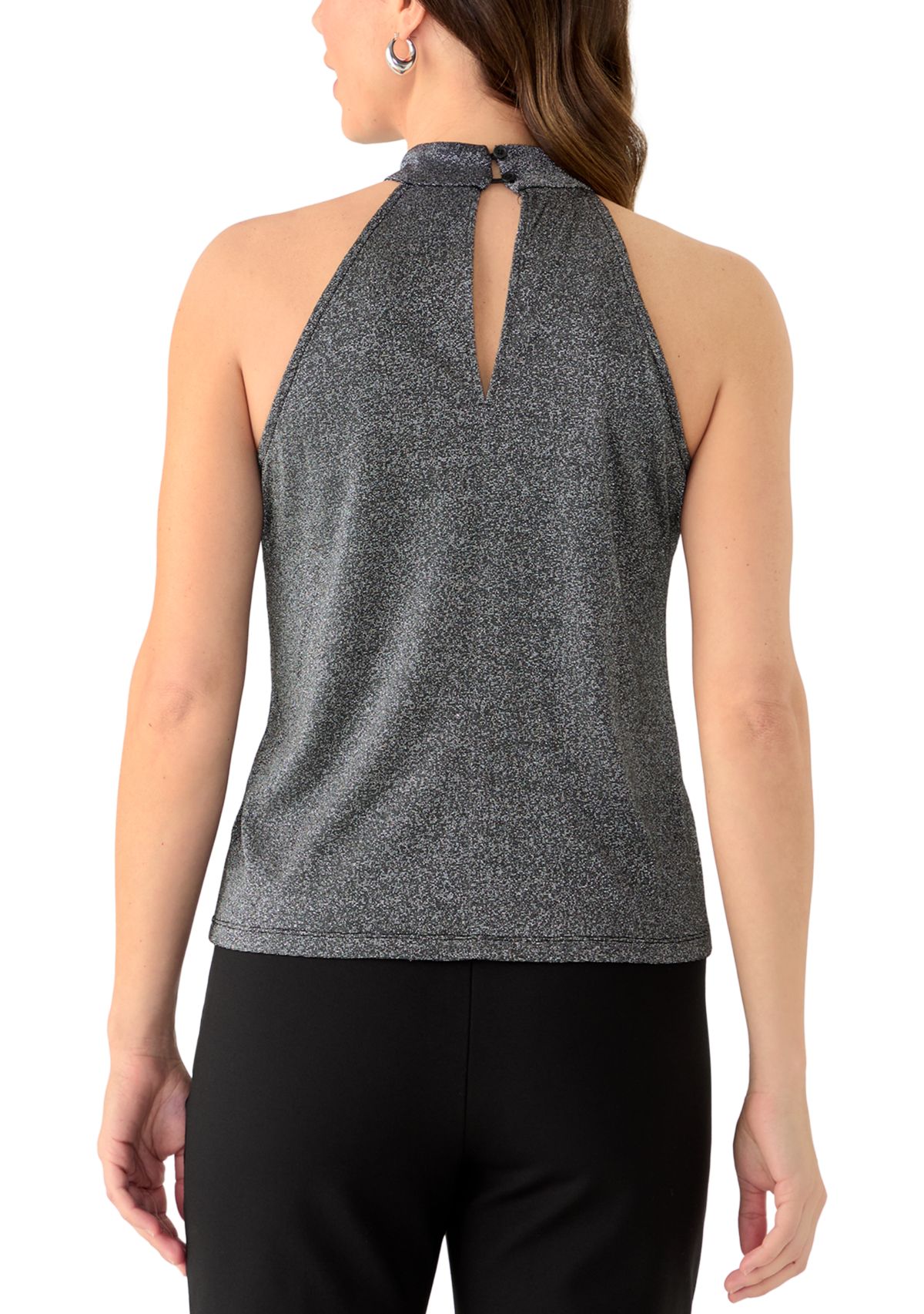 Womens Sparkle Knit Keyhole Halter Top