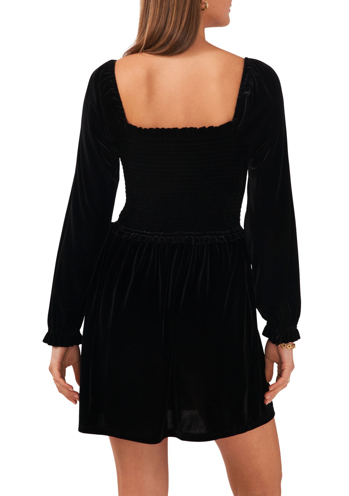 Womens Blouson Sleeve Smocked Bodice Dress