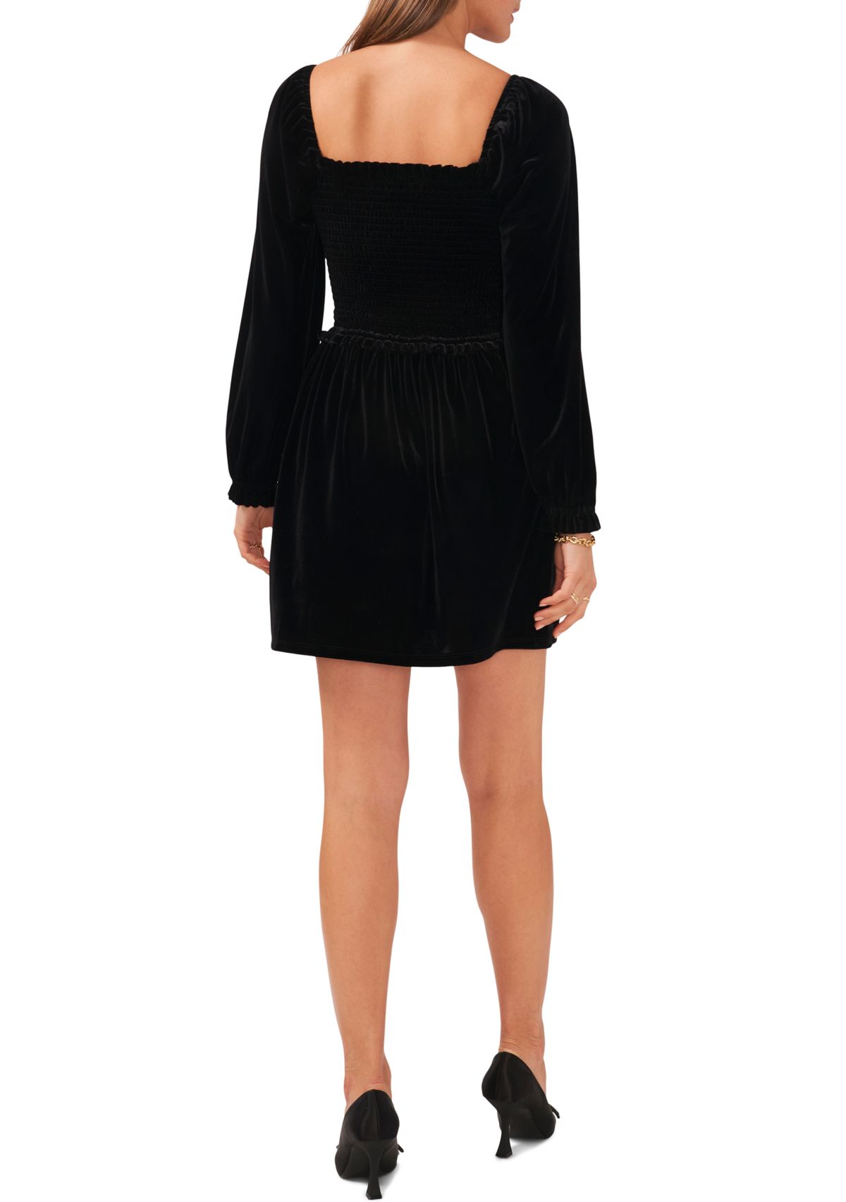 Womens Blouson Sleeve Smocked Bodice Dress