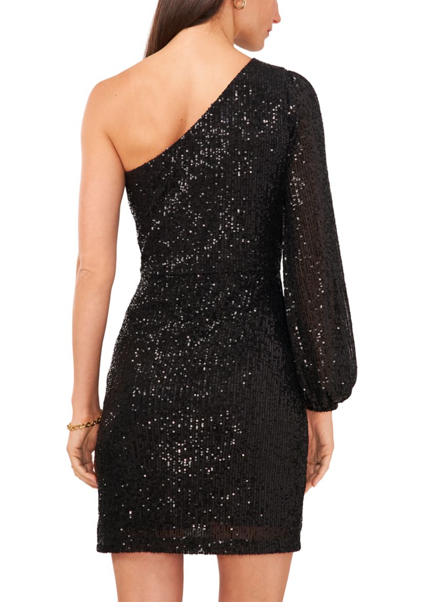 Womens Sequin One-Shoulder Mini Dress