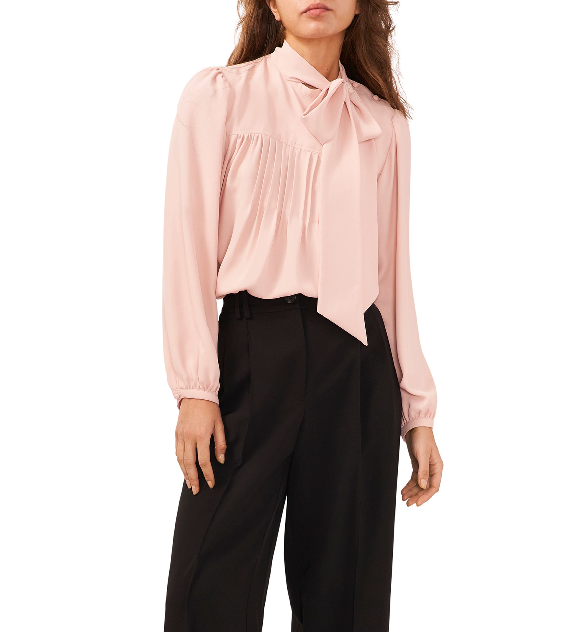 Womens Bow Pintucked Blouse