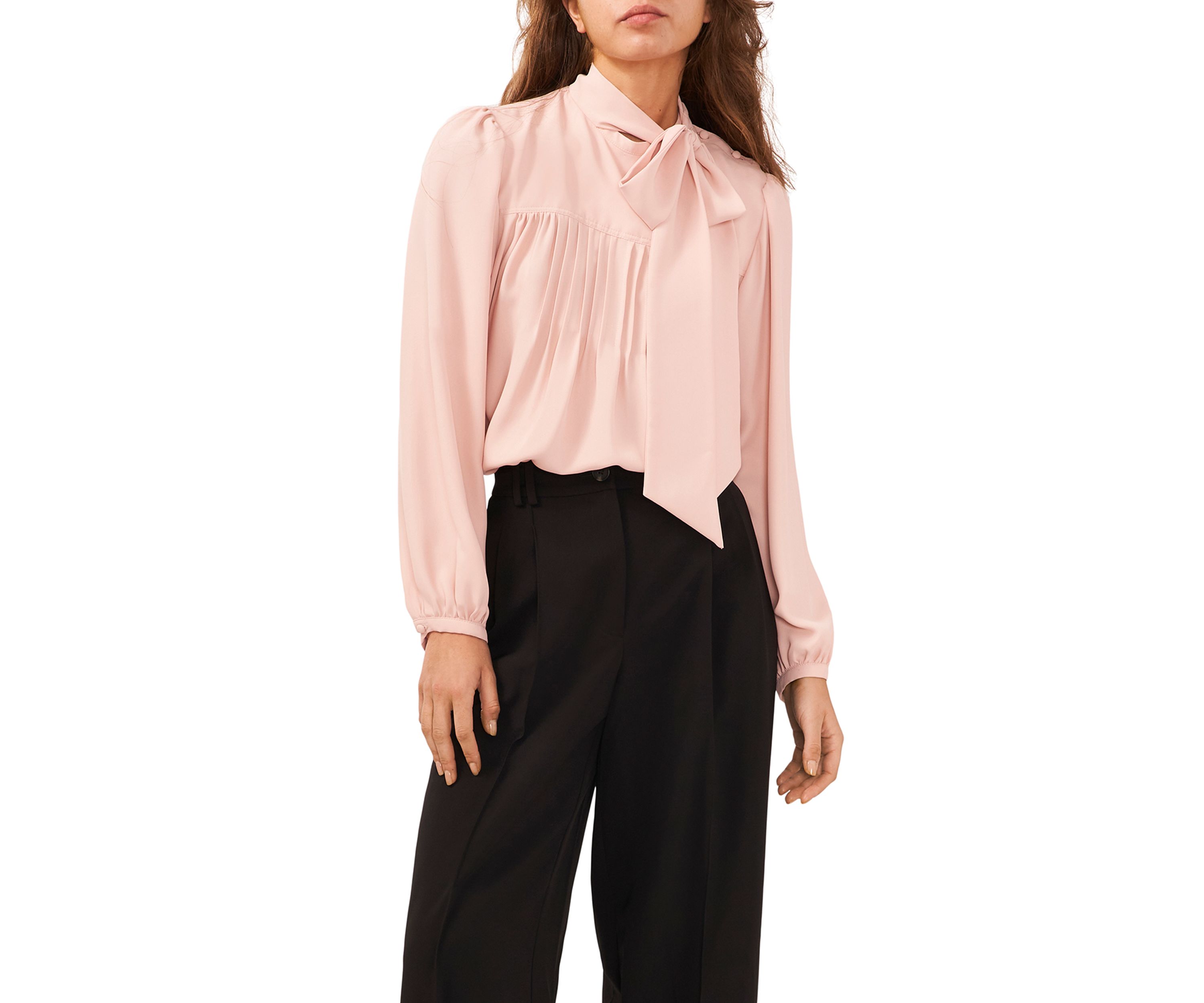 Womens Bow Pintucked Blouse