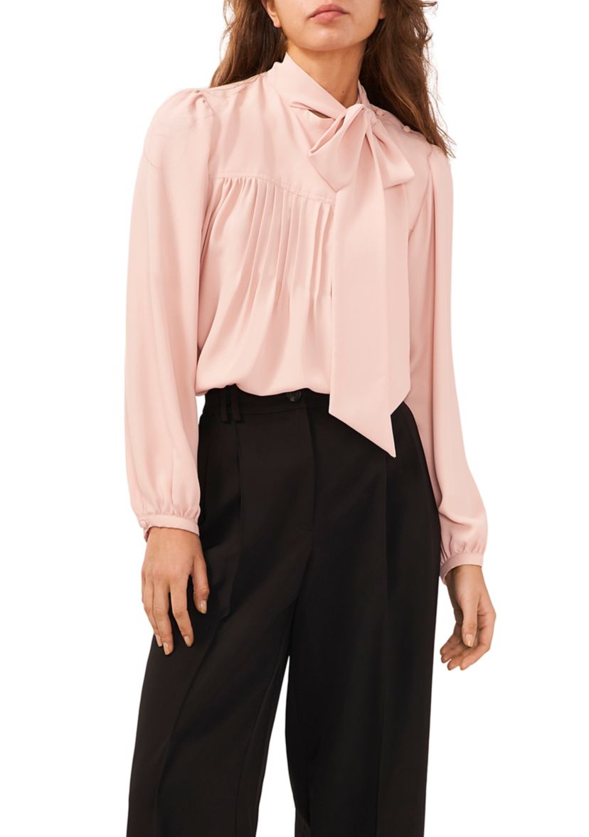 Womens Bow Pintucked Blouse