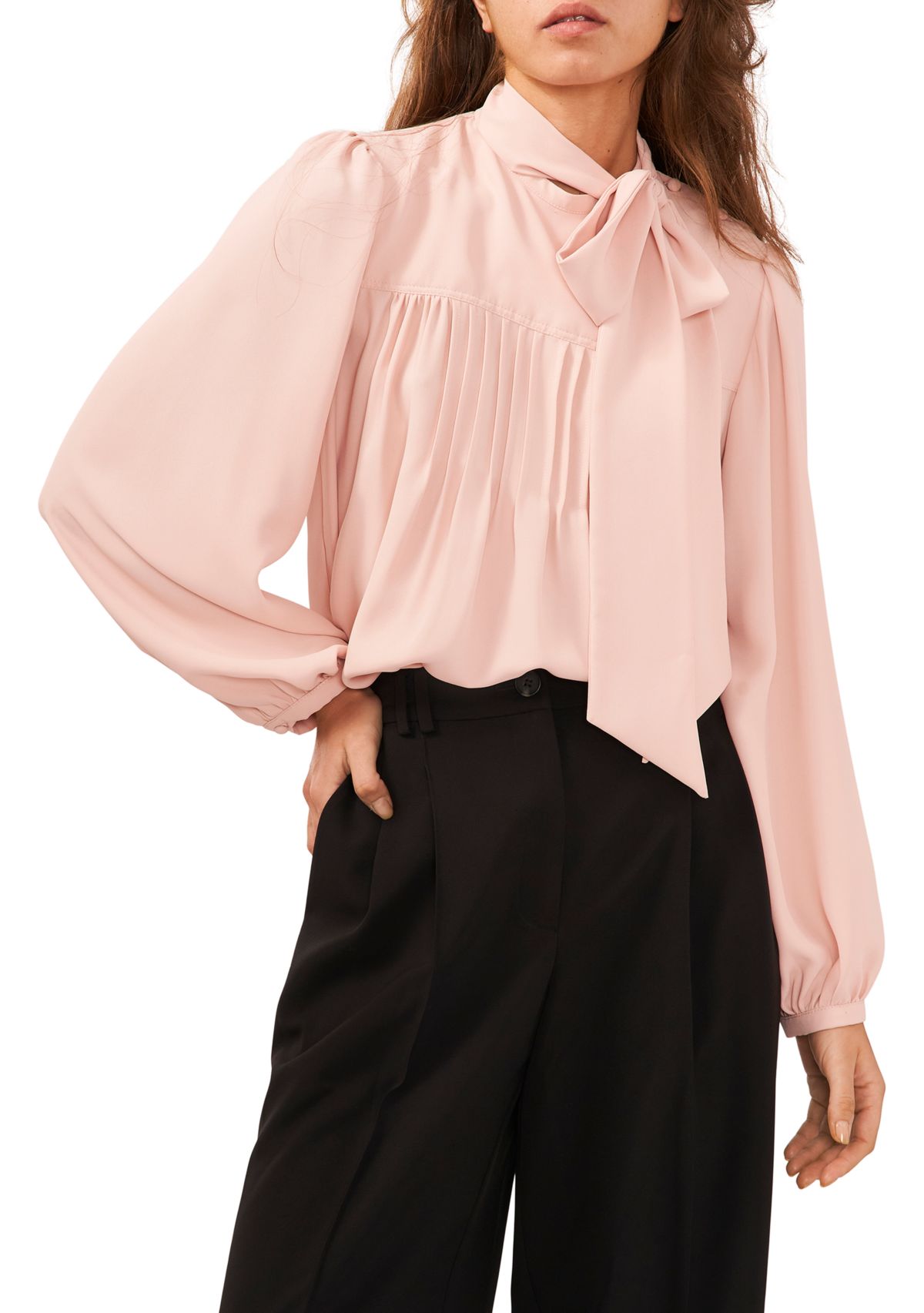 Womens Bow Pintucked Blouse