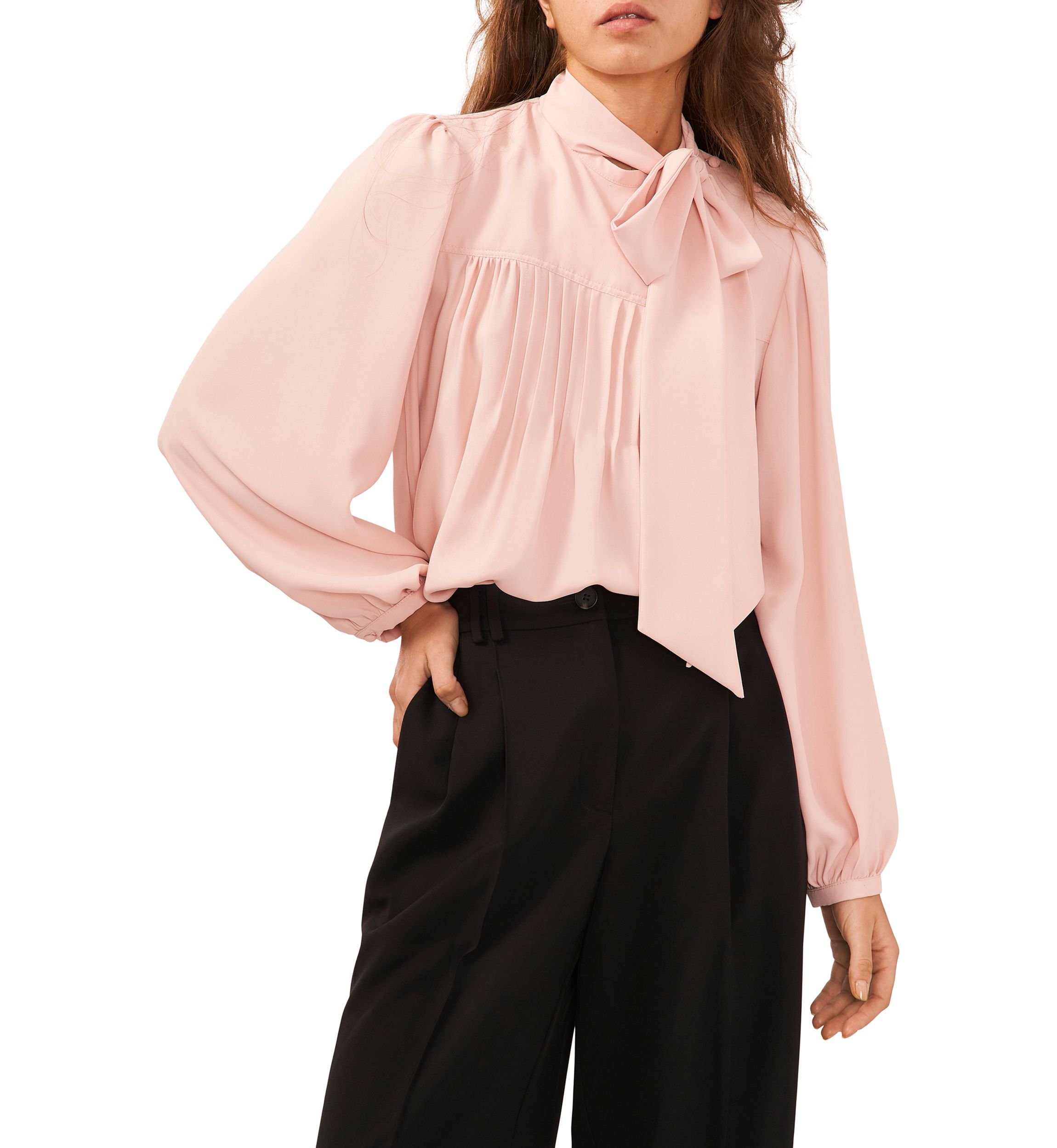 Womens Bow Pintucked Blouse