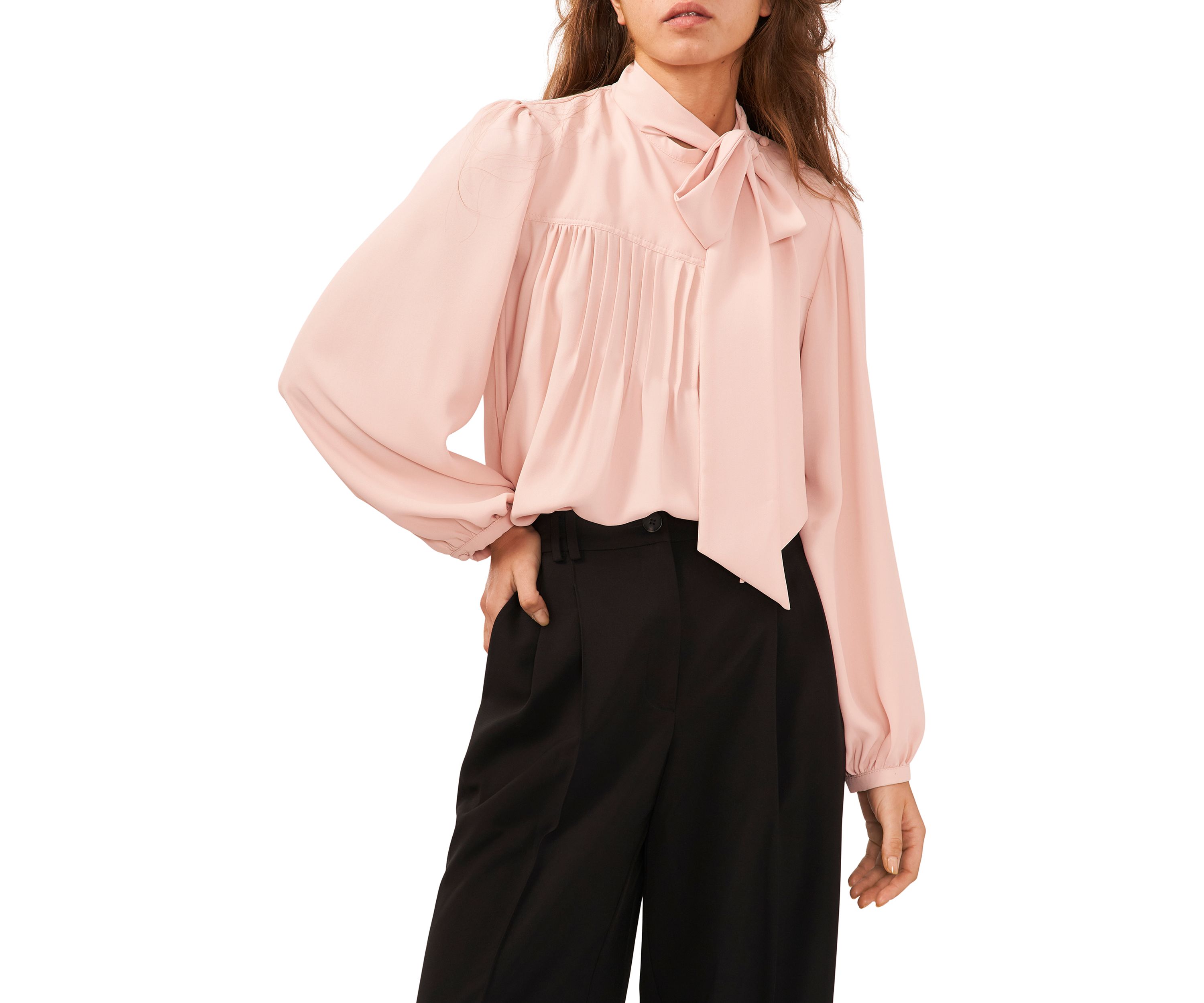Womens Bow Pintucked Blouse