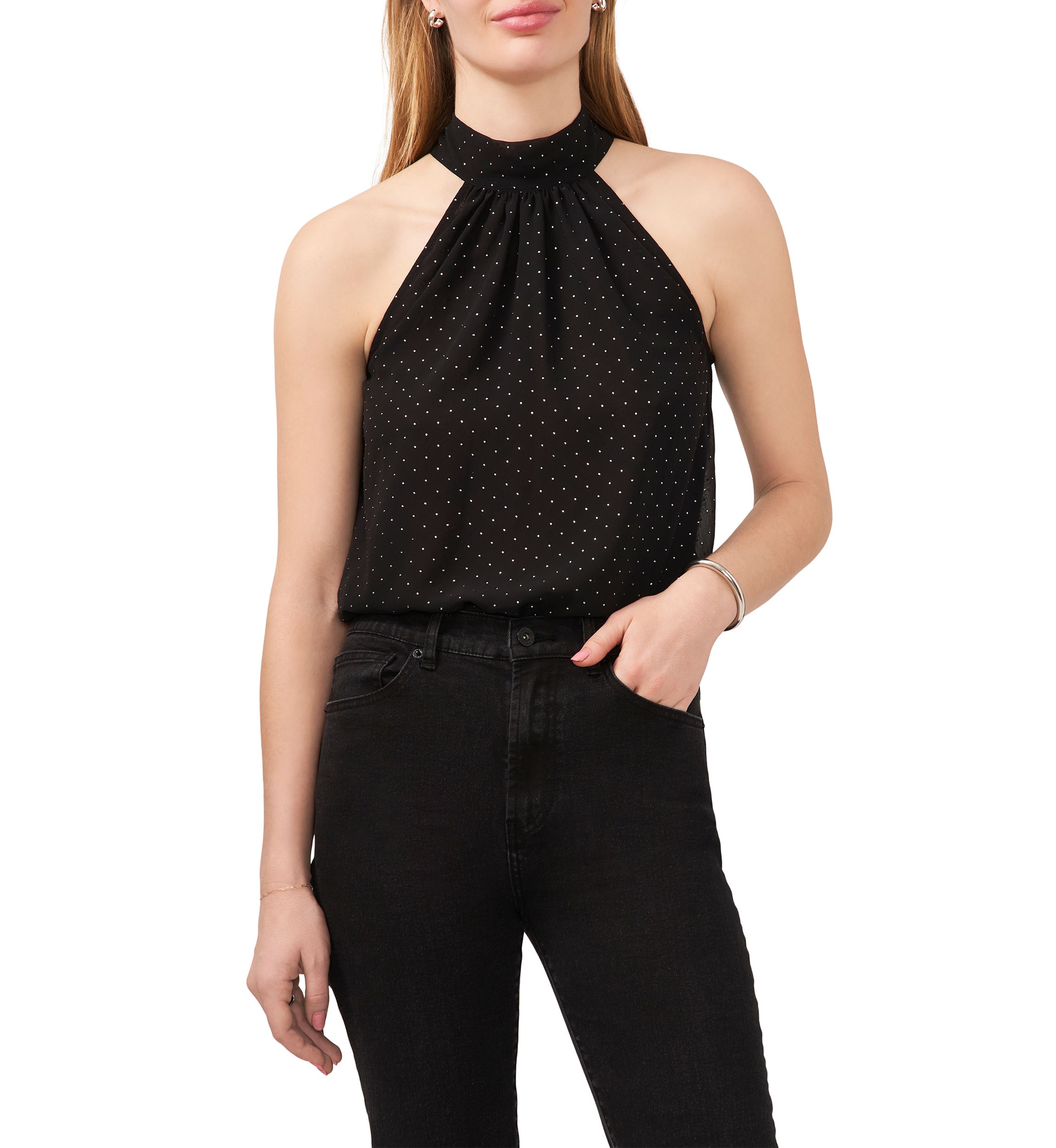 Womens Tie Back Nailhead Halter Top