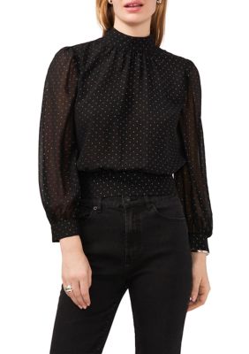 Women's Blouson Sleeve Nailhead Open Drape Back Blouse