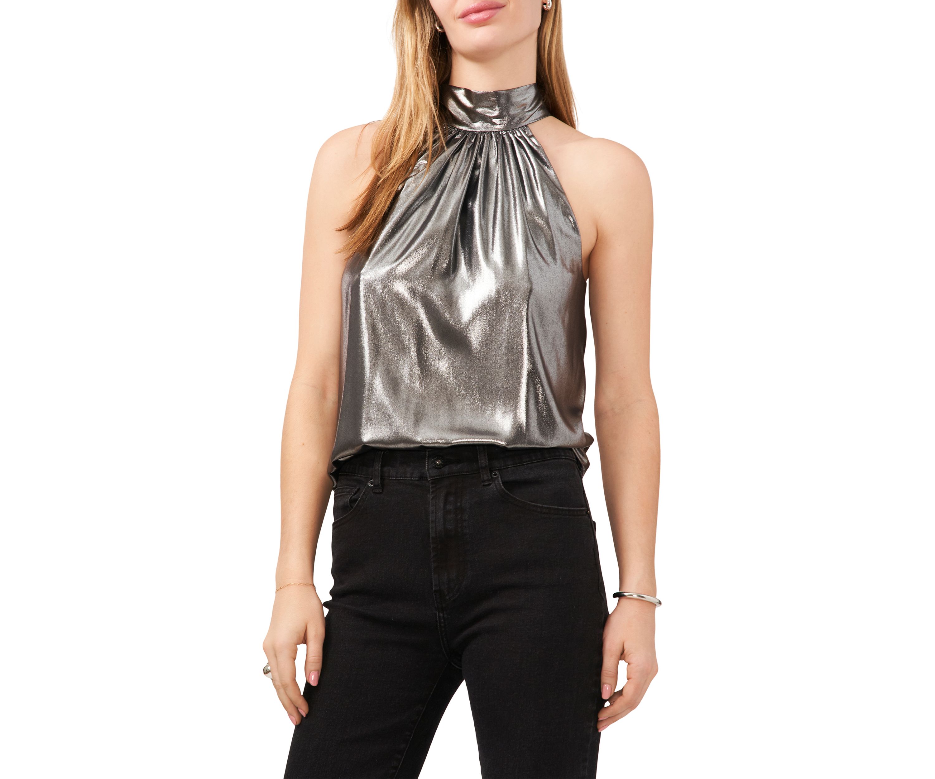 Womens Sleeveless High Neck Tie Back Top 