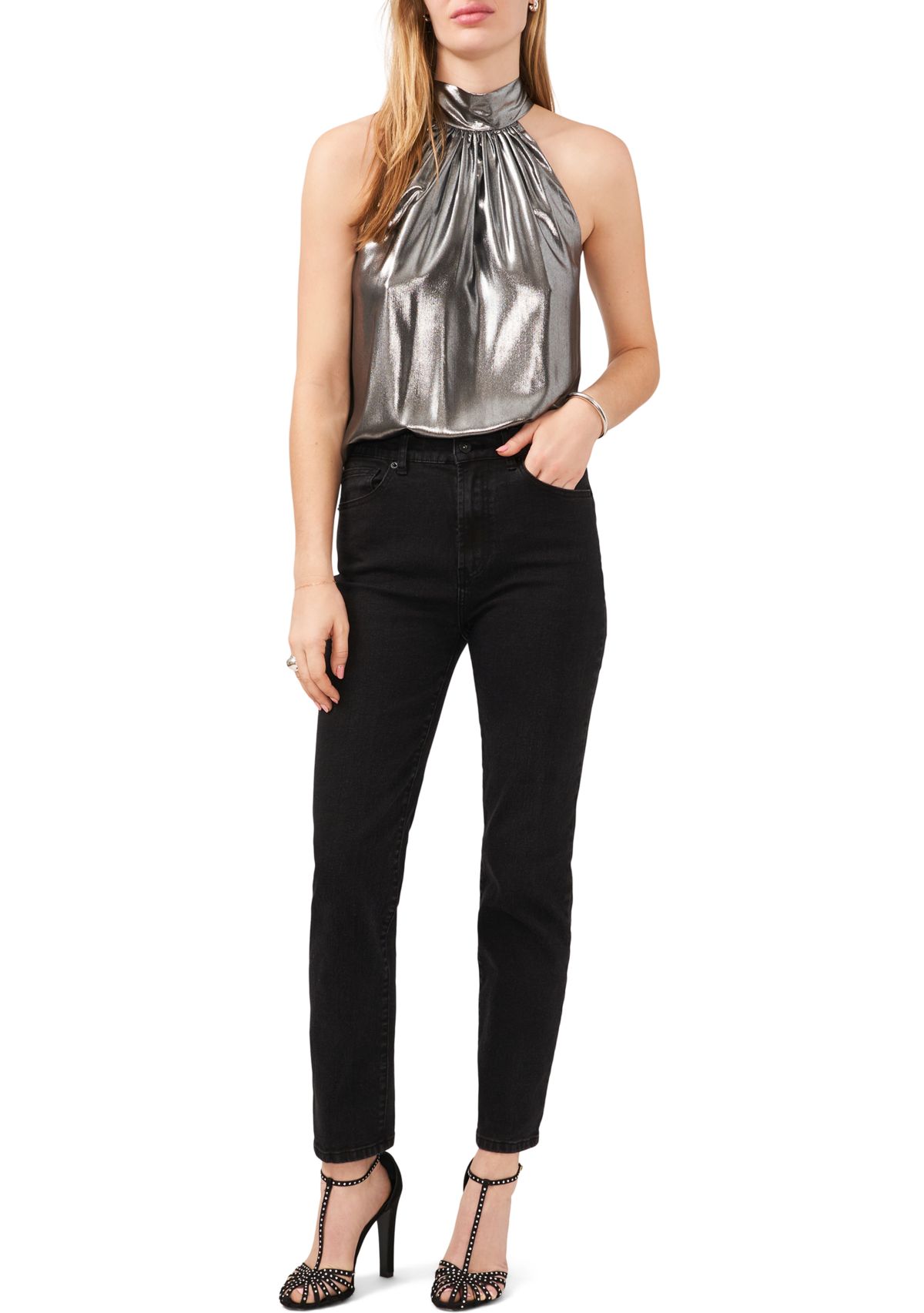 Womens Sleeveless High Neck Tie Back Top 