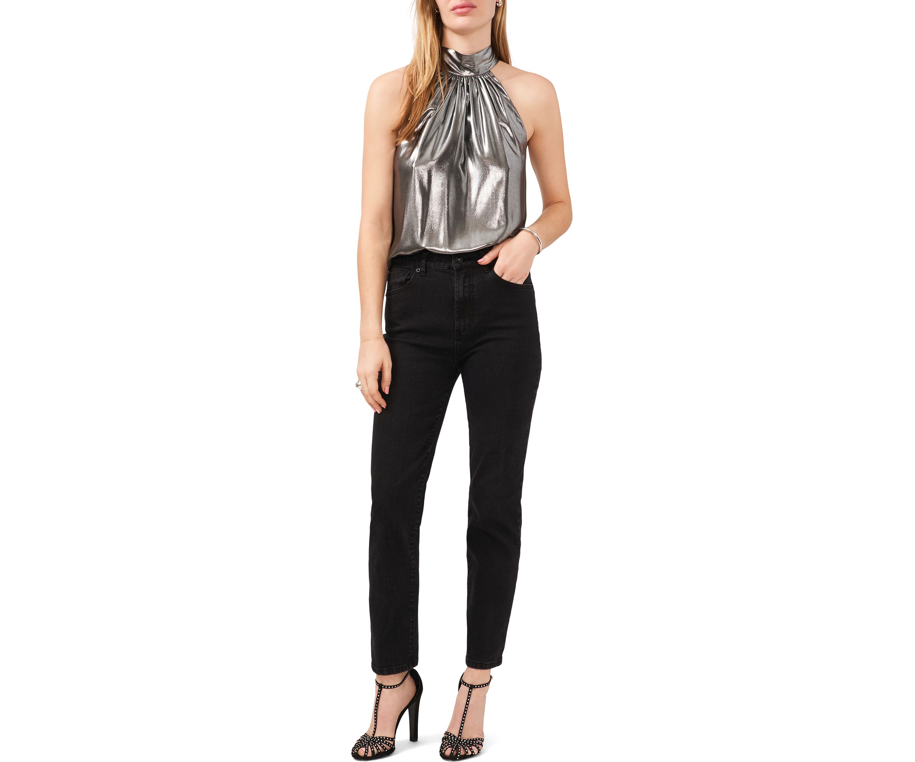 Womens Sleeveless High Neck Tie Back Top 