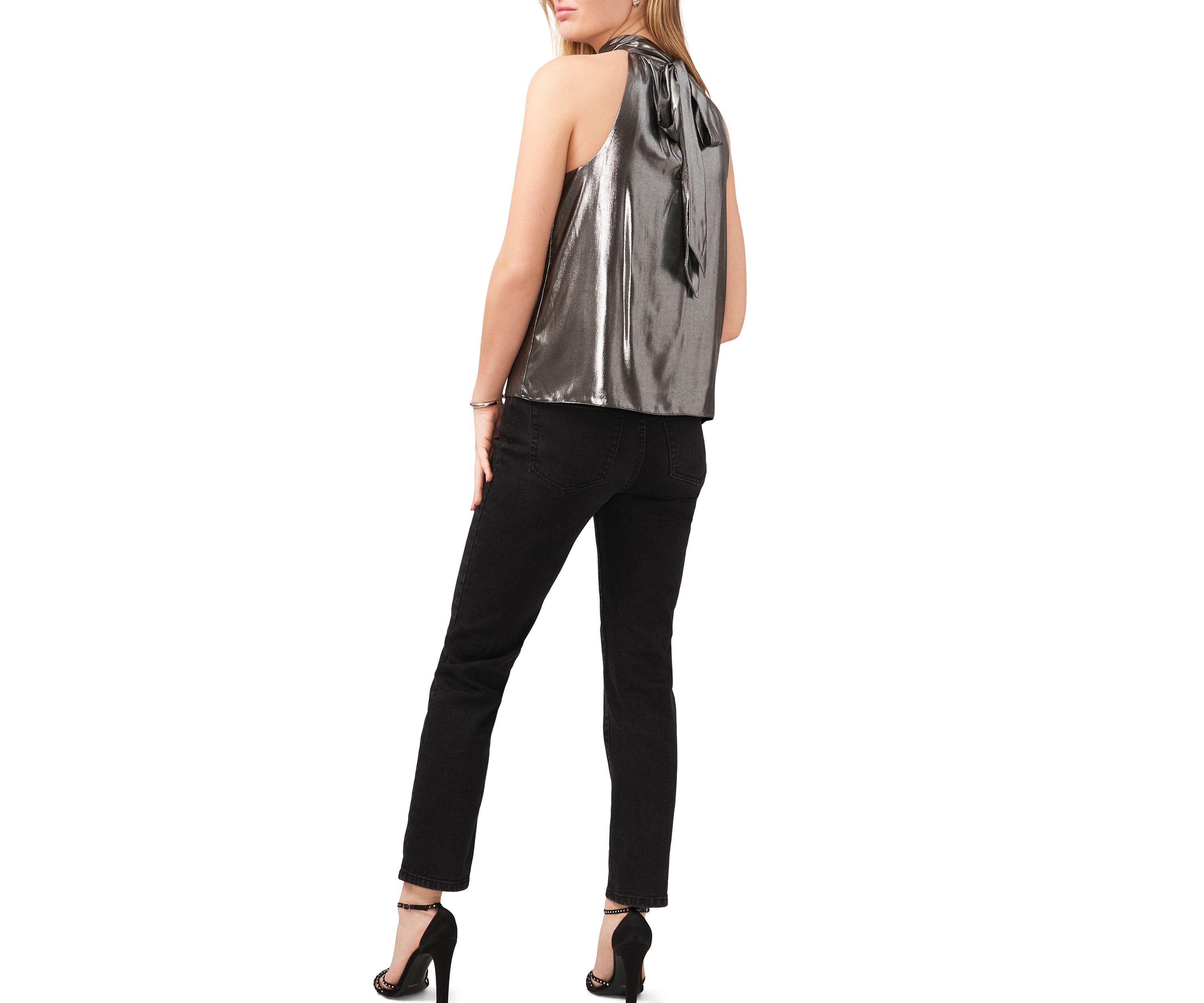 Womens Sleeveless High Neck Tie Back Top 